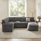 Convertible U-Shaped Sectional Sofa Bed with USB Ports and Storage – Black, Dark Gray, Blue