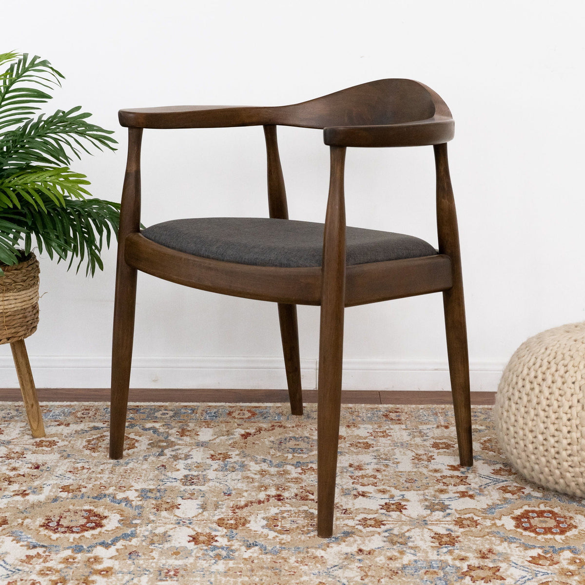 Mid-Century Modern Dining Chair with Armrests - Dark Gray or Dark Brown
