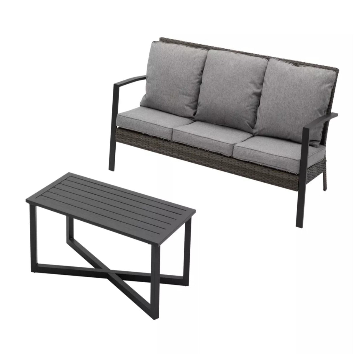 2 Piece Outdoor Patio Set with Cushions & Coffee Table - Gray or Beige