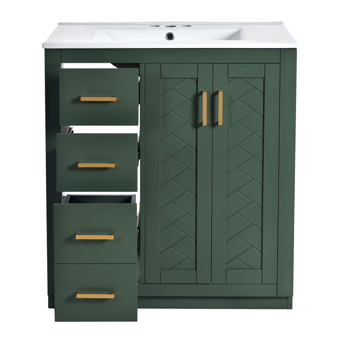 Ceramic Sink Vanity Combo with 3 Drawers and Soft Closing Doors - 30"