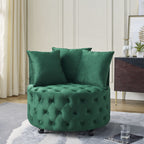 Modern Upholstered Swivel Chair with Button Tufted Design and Movable Wheels - Multiple Colors