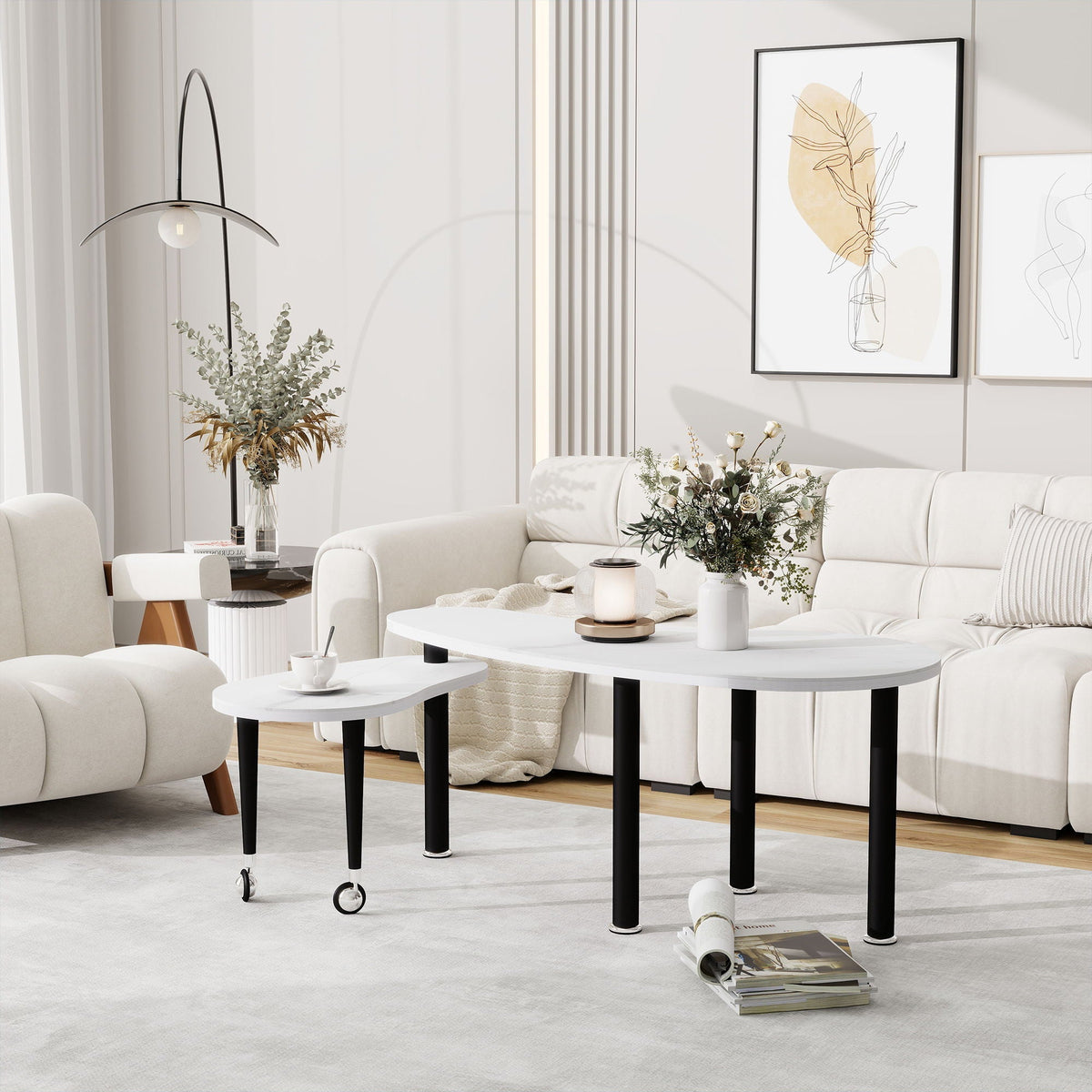 Rotatable Cocktail Table with 360 Degree Rotating Top – Solid Wood Legs