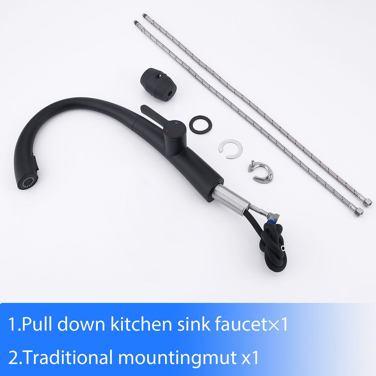 Stainless Steel Pull Out Kitchen Faucet with High Arch Spout - Black or Gold