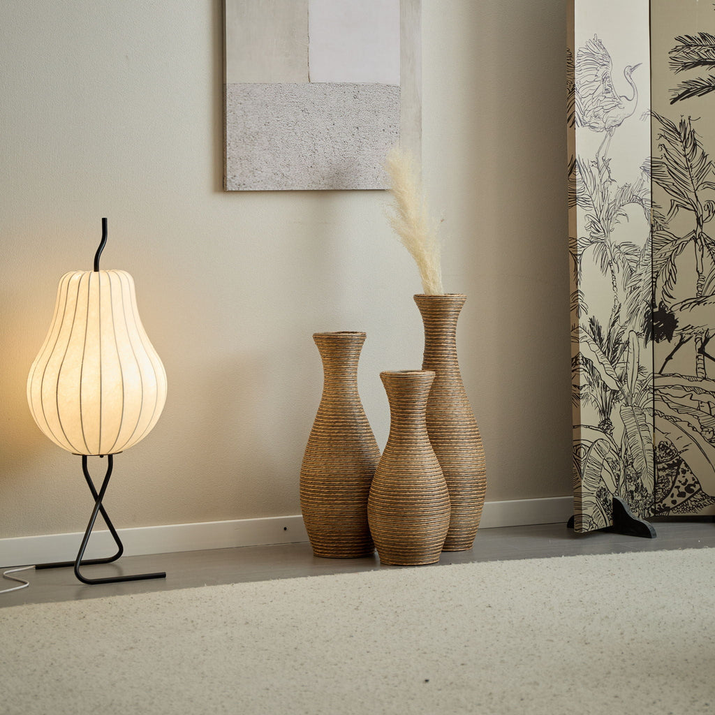 3 Piece Artificial Rattan Floor Vase Set with Modern Artistic Style - Beige
