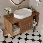 Wall-Mounted Bathroom Vanity with Ceramic Sink - Solid Wood, Floating Design