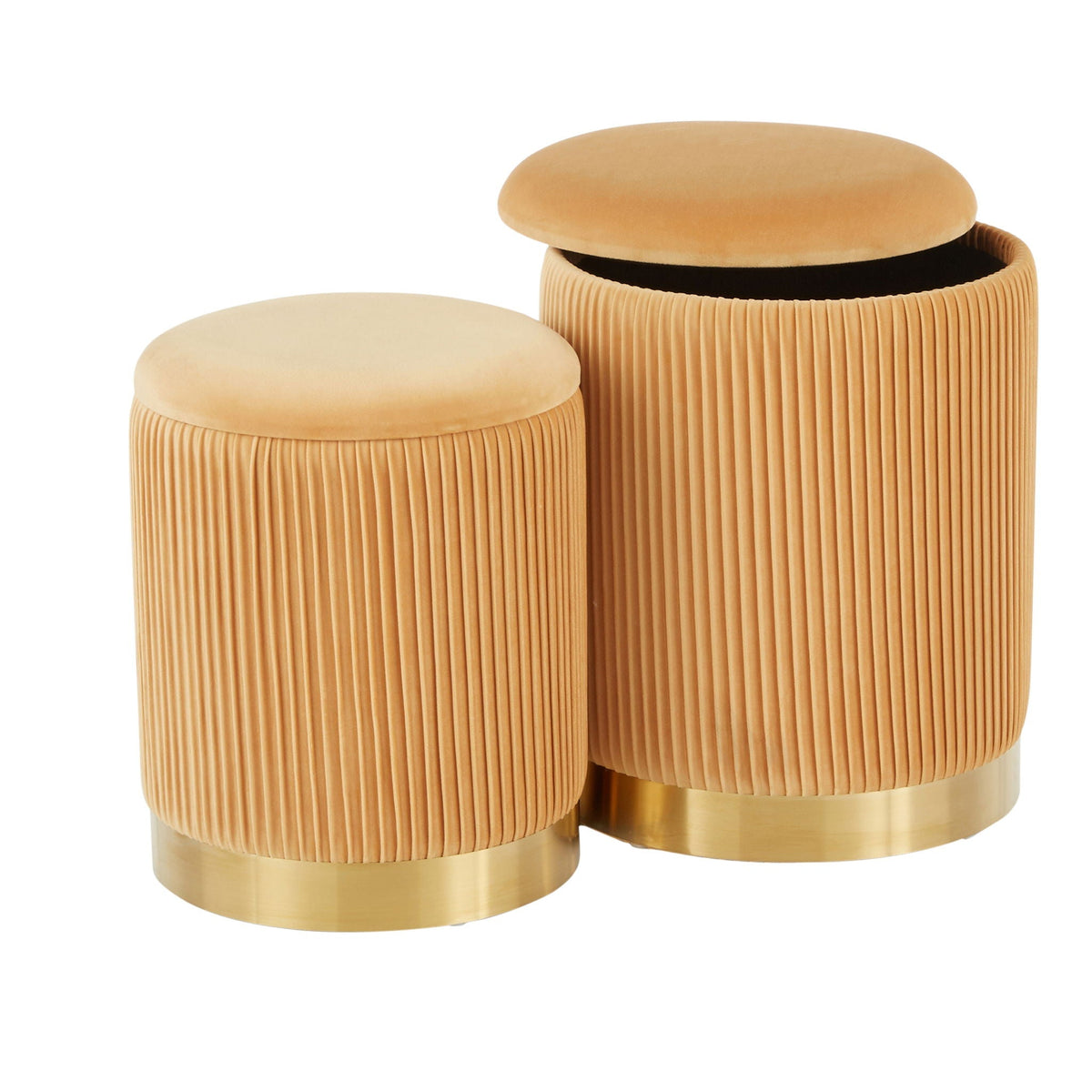 Contemporary Nesting Pleated Ottoman Set with Pleated Upholstery - Multiple Colors