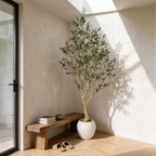 8.2FT Artificial Olive Tree with Decorative White Planter – Green Leaves