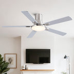 Flush Mount Ceiling Fan with LED Light and Remote Control - Black, White, Pearl Silver