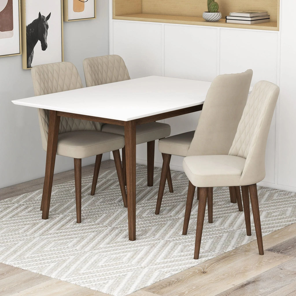 Modern Rectangular Dining Table with Solid Wood Construction - Dark Brown or White