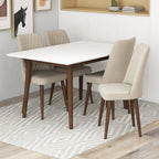 Modern Rectangular Dining Table with Solid Wood Construction - Dark Brown or White
