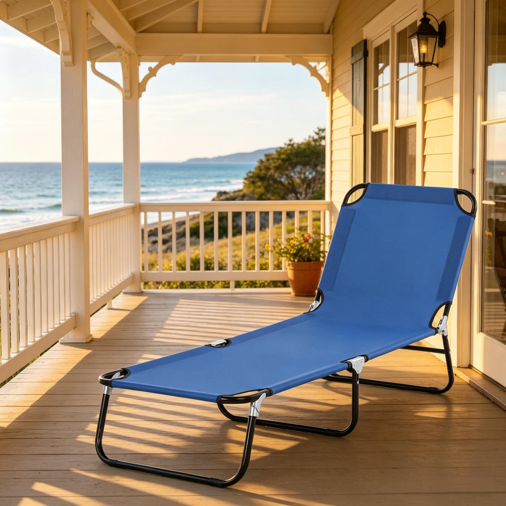 Neutral Oxford Fabric Sun Tanning Chair with Adjustable Backrest - Outdoor Lounge