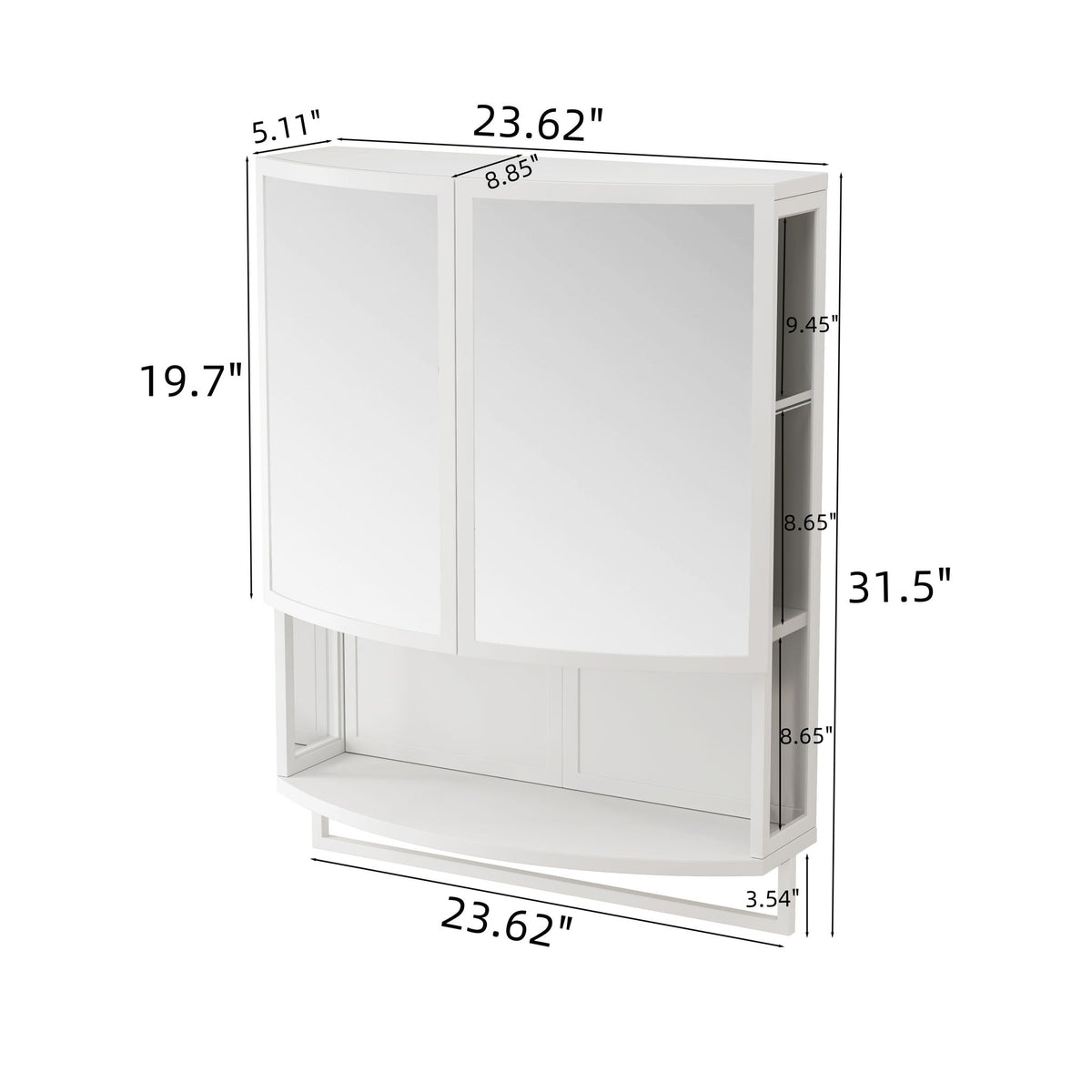 Arched Glass Double Door Wardrobe with Shatterproof Mirror - Black or White