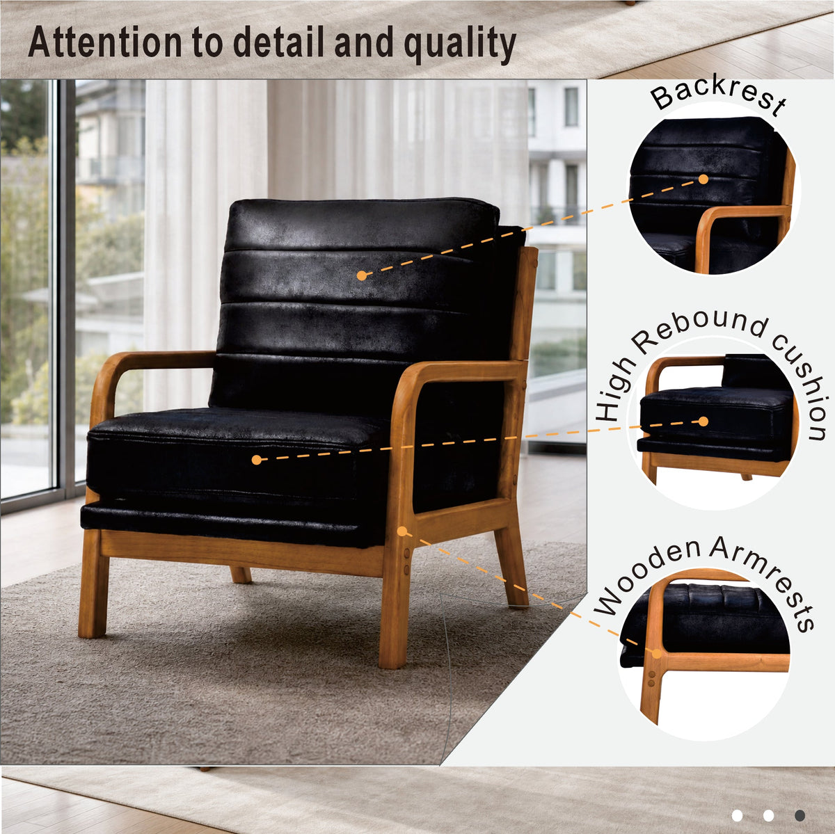 Foil Fabric Wood Armchair with Solid Wood Frame - Neutral