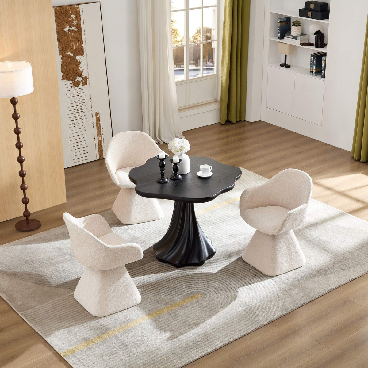 Sculptural Round Dining Table with Petal Shape and Root Texture Base - Black