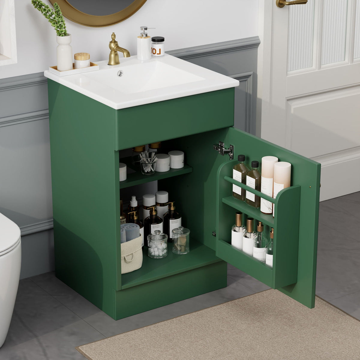 Bathroom Vanity with Sink and Adjustable Shelf - Multiple Colors