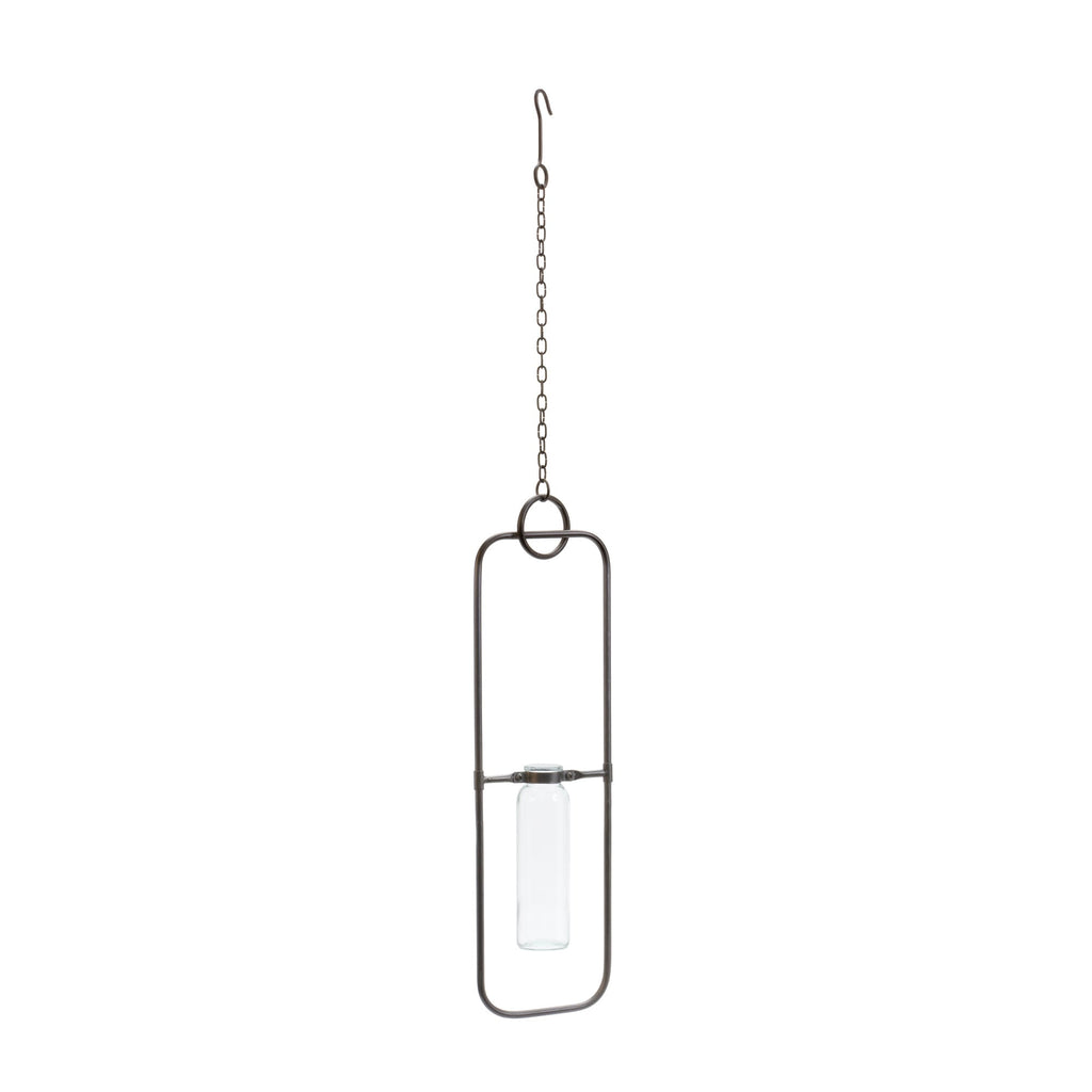 Hanging bottle vase in metal frame (set of 2)