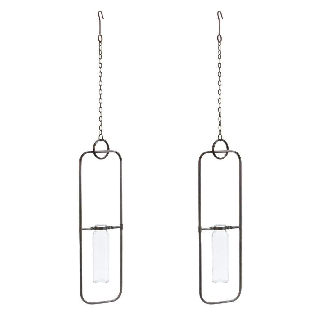 Hanging bottle vase in metal frame (set of 2)