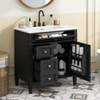 Bathroom Vanity with Ceramic Sink and Multiple Storage Drawers - White, Blue, Dark Gray, Black, Dark Green