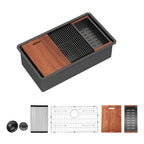 Gunmetal Black Workstation Kitchen Sink with Multifunction Ledge - 33" Undermount