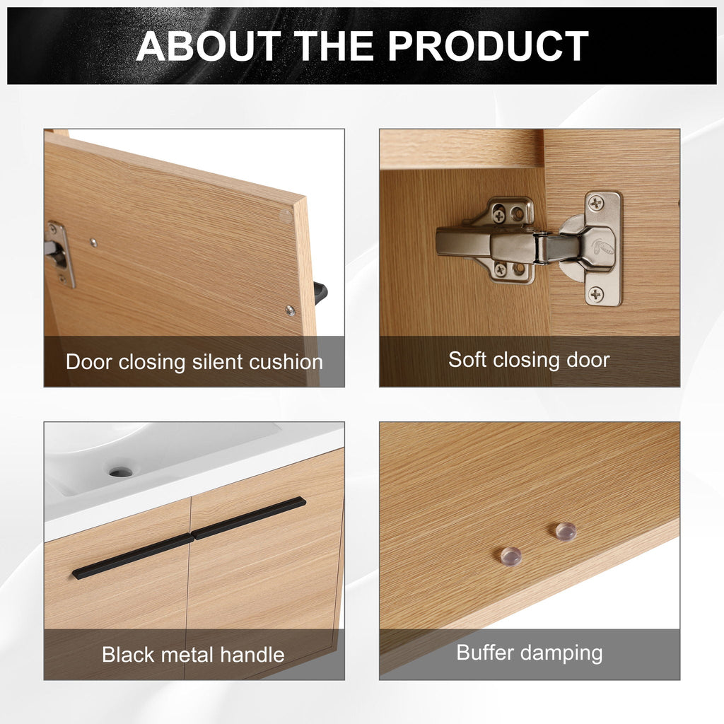 Bathroom Vanity Set with Resin Countertop Sink and 2 Doors - Light Brown Oak