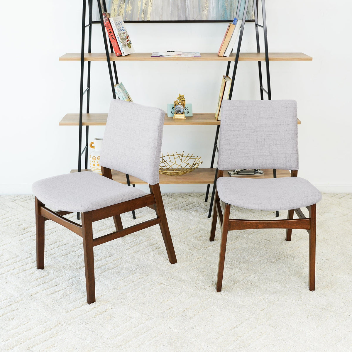 Brown / Light Gray Dining Chair Set with Solid Wood Frame - Set of 2