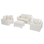 Chenille 4-Piece Sofa Set with Accent Chairs and Movable Ottoman - Grey
