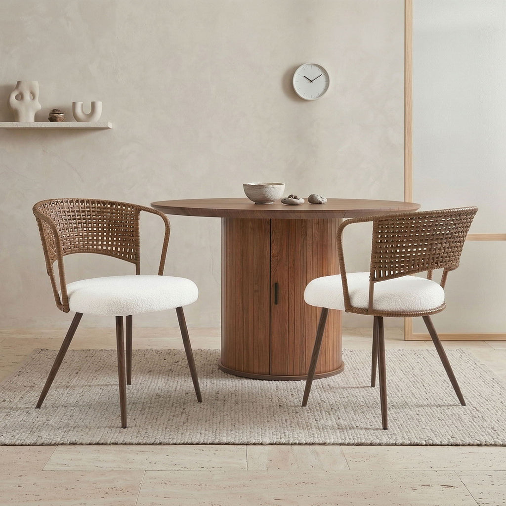 Farmhouse Style Wicker Dining Chair with Wing-Back Design - Light or Dark Brown