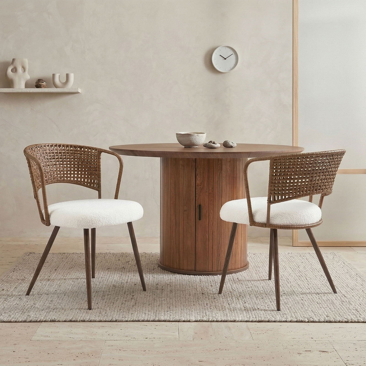 Farmhouse Style Wicker Dining Chair with Wing-Back Design - Light or Dark Brown