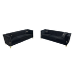 Velvet Sectional Sofa Set with Gold Metal Legs - Cream White