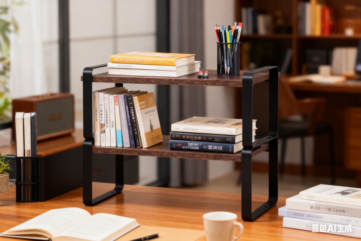 2-Tier Adjustable Storage Shelves with MDF & Metal Frame - Rustic Wood Look
