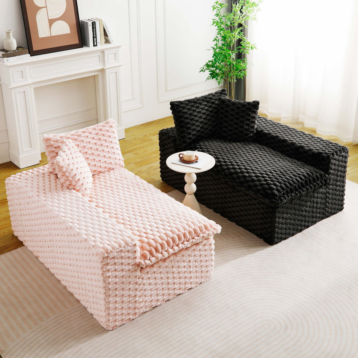 Multifunctional 4-Seater Stationary Sofa with Adjustable Layout - Pink & Black