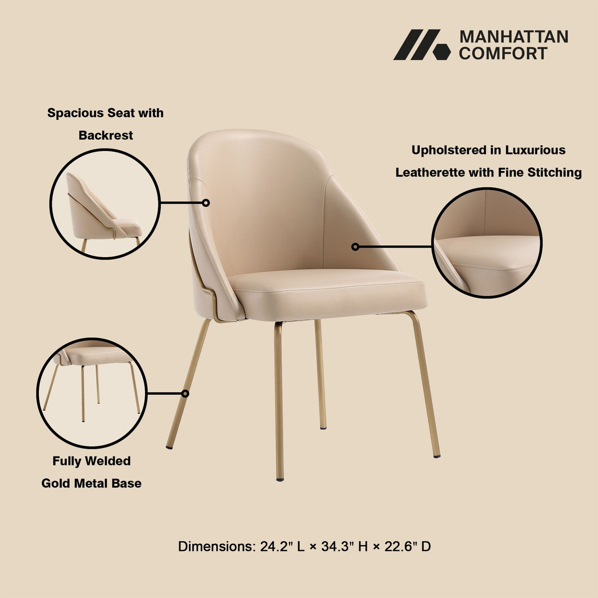 Upholstered Dining Chair with High-Density Foam - Beige, Gray, or White