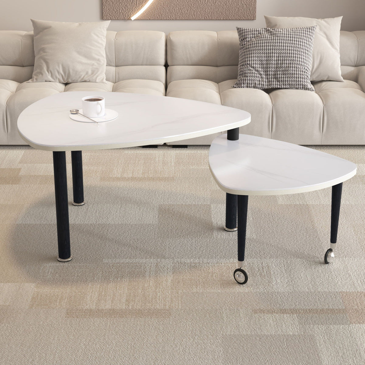 360 Degree Rotatable Coffee Table with Solid Wood Legs - Available in Multiple Colors