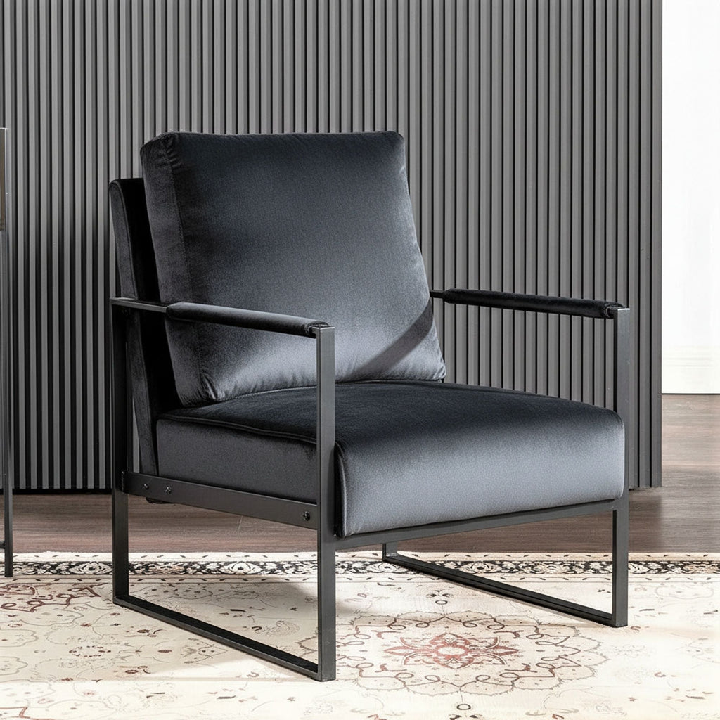 Classic Mid Century Modern Accent Chair with Square Metal Frame - Multiple Colors