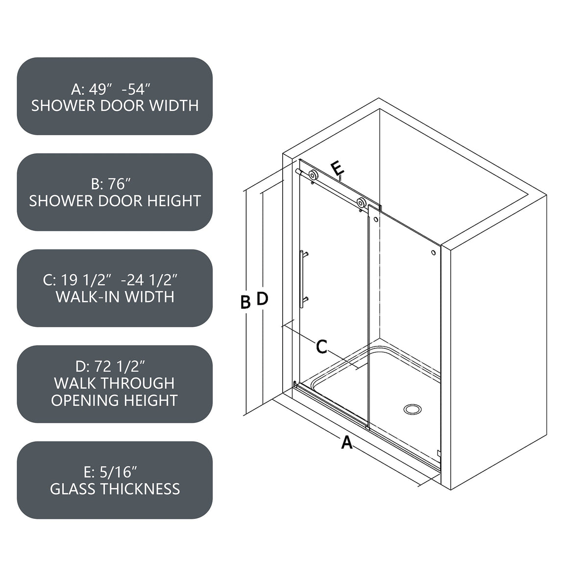 Matte Black Tempered Glass Shower Door with Soft-Closing and Easy-Clean Coating