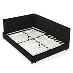 Mid-Century Storage Upholstered Tufted Bed Frame with Backrest and Armrests - Multiple Colors