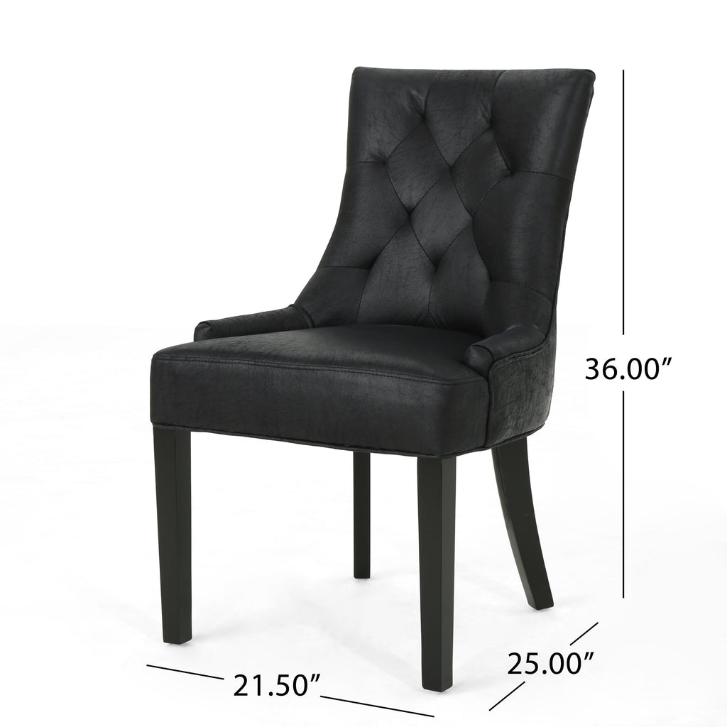 Black Microfiber Dining Chair Set of 2 with Tufted Backrest - Cheney