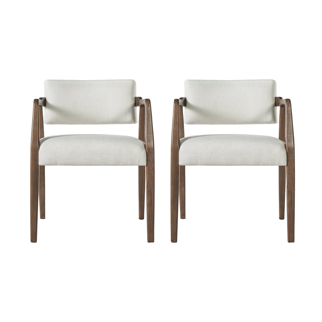 Mid-Century Rubber Wood Upholstered Dining Armchair Set of 2 - Beige