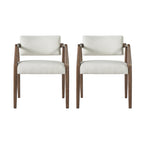 Mid-Century Rubber Wood Upholstered Dining Armchair Set of 2 - Beige