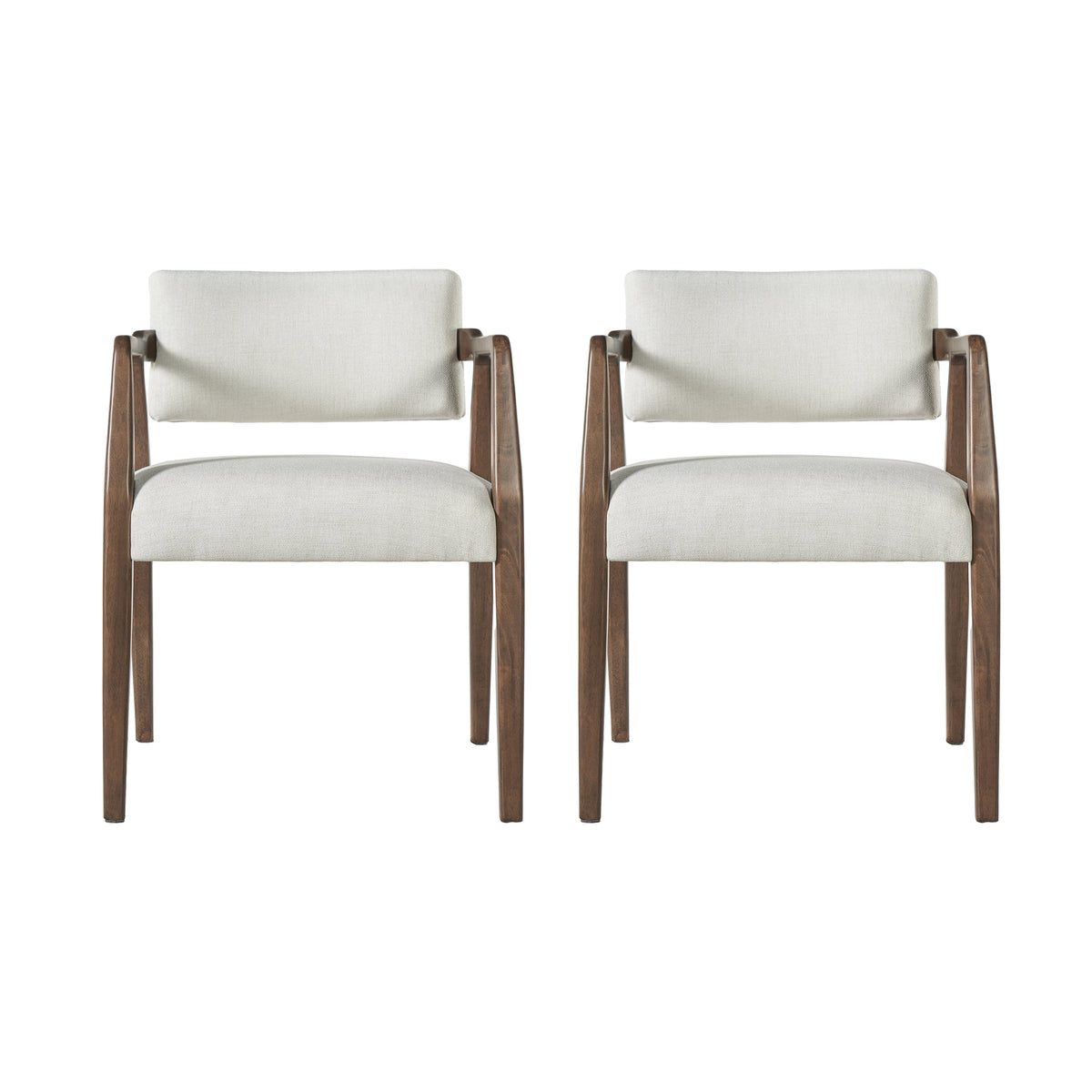 Mid-Century Rubber Wood Upholstered Dining Armchair Set of 2 - Beige