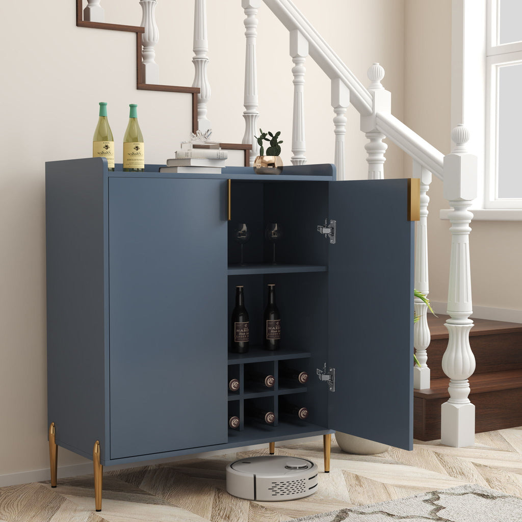 Wine Bar Cabinet with Adjustable Shelf and Soft-Closing Doors - Black or Blue