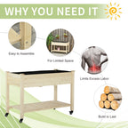 Raised Wooden Planter Box with Lockable Wheels - Natural