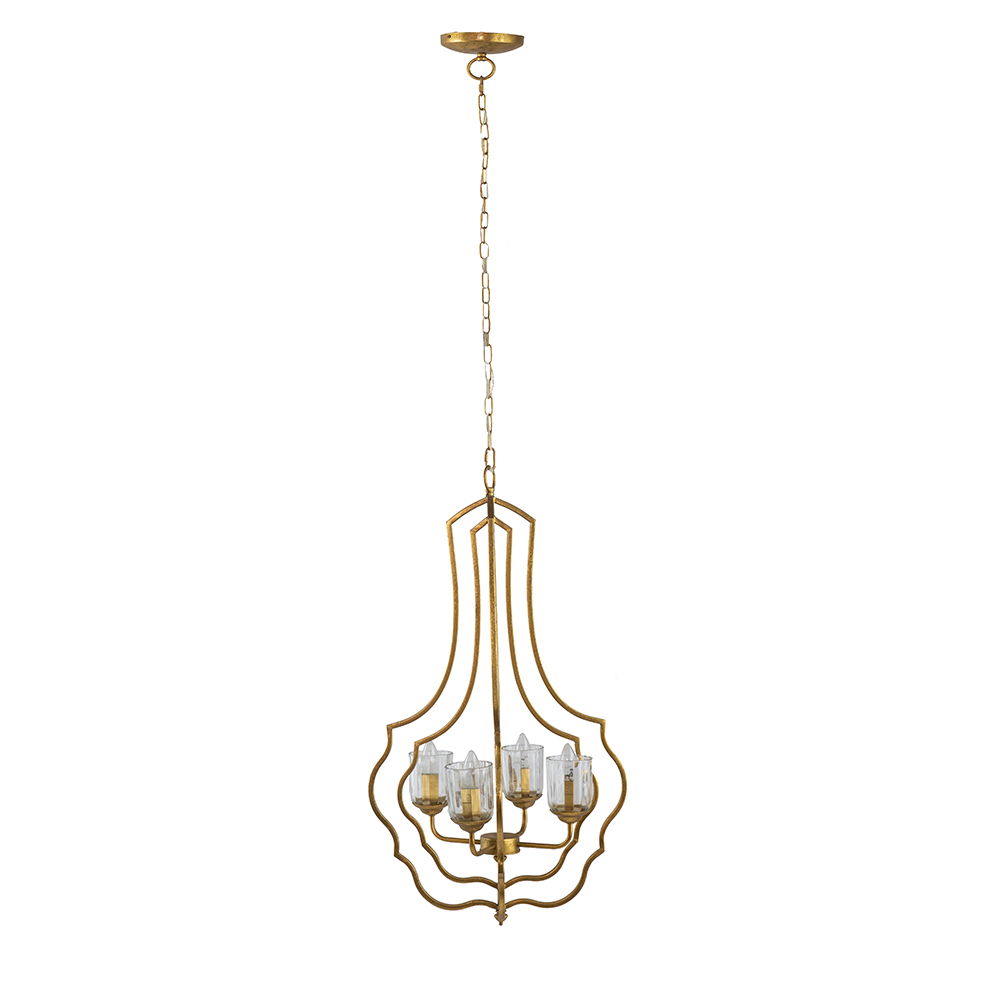 4 Light Metal Chandelier, Hanging Light Fixture - Gold