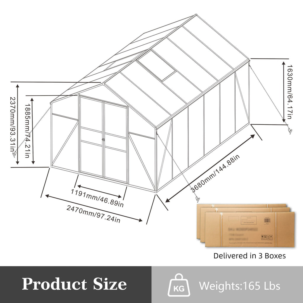Gain Height Windproof Greenhouse with Heavy-Duty Frame - Black