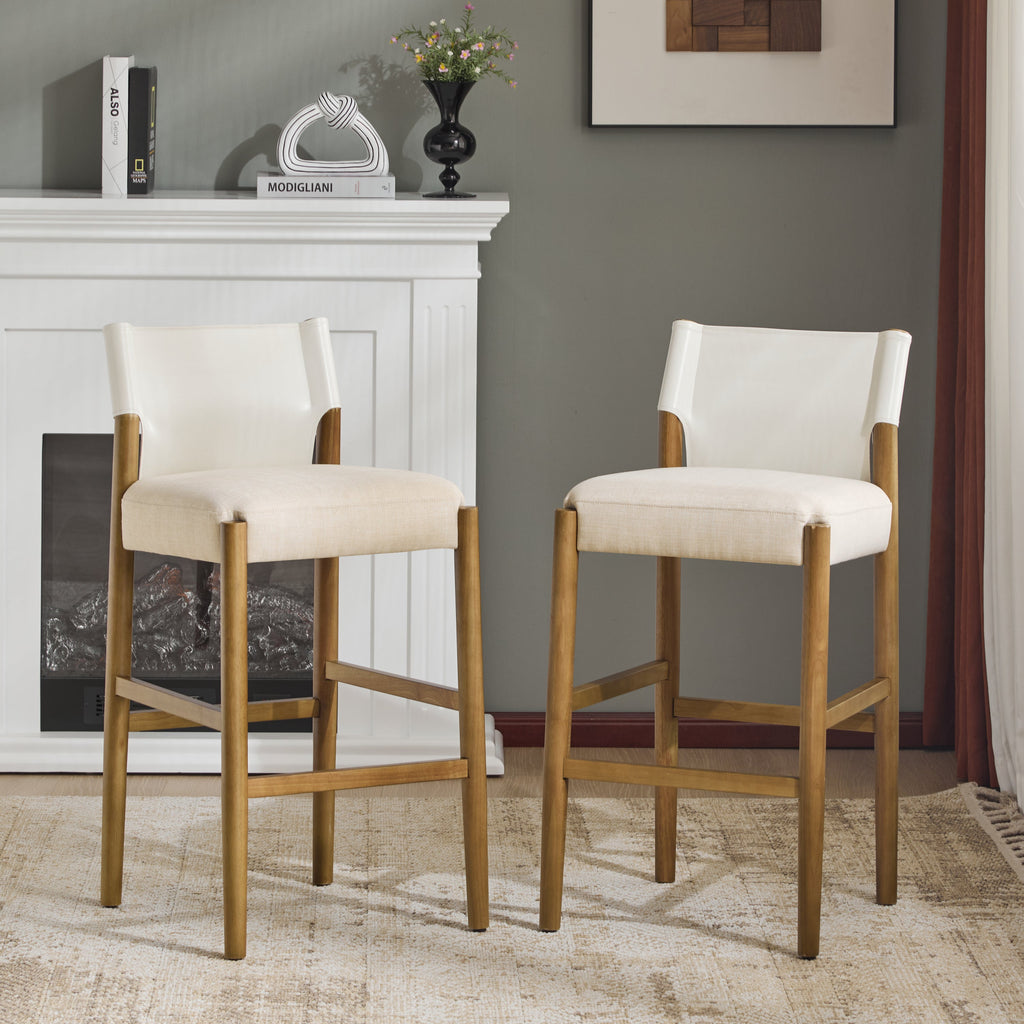 Solid Wood Bar Stool Set with Polyester Cushion - Brown & White