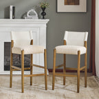 Solid Wood Bar Stool Set with Polyester Cushion - Brown & White