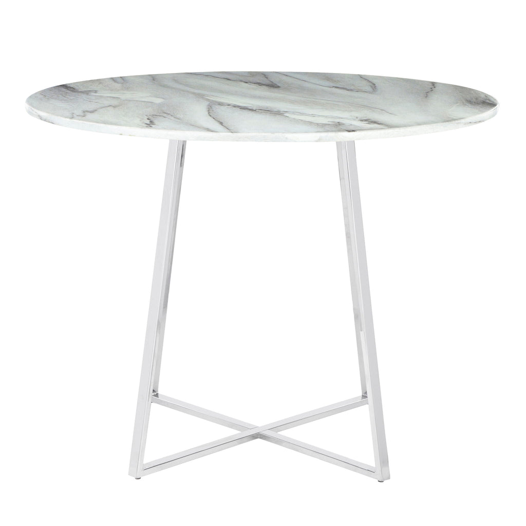 Contemporary Glam Dining Table with Round Marble Top - Pearl Silver, Gold, or Black