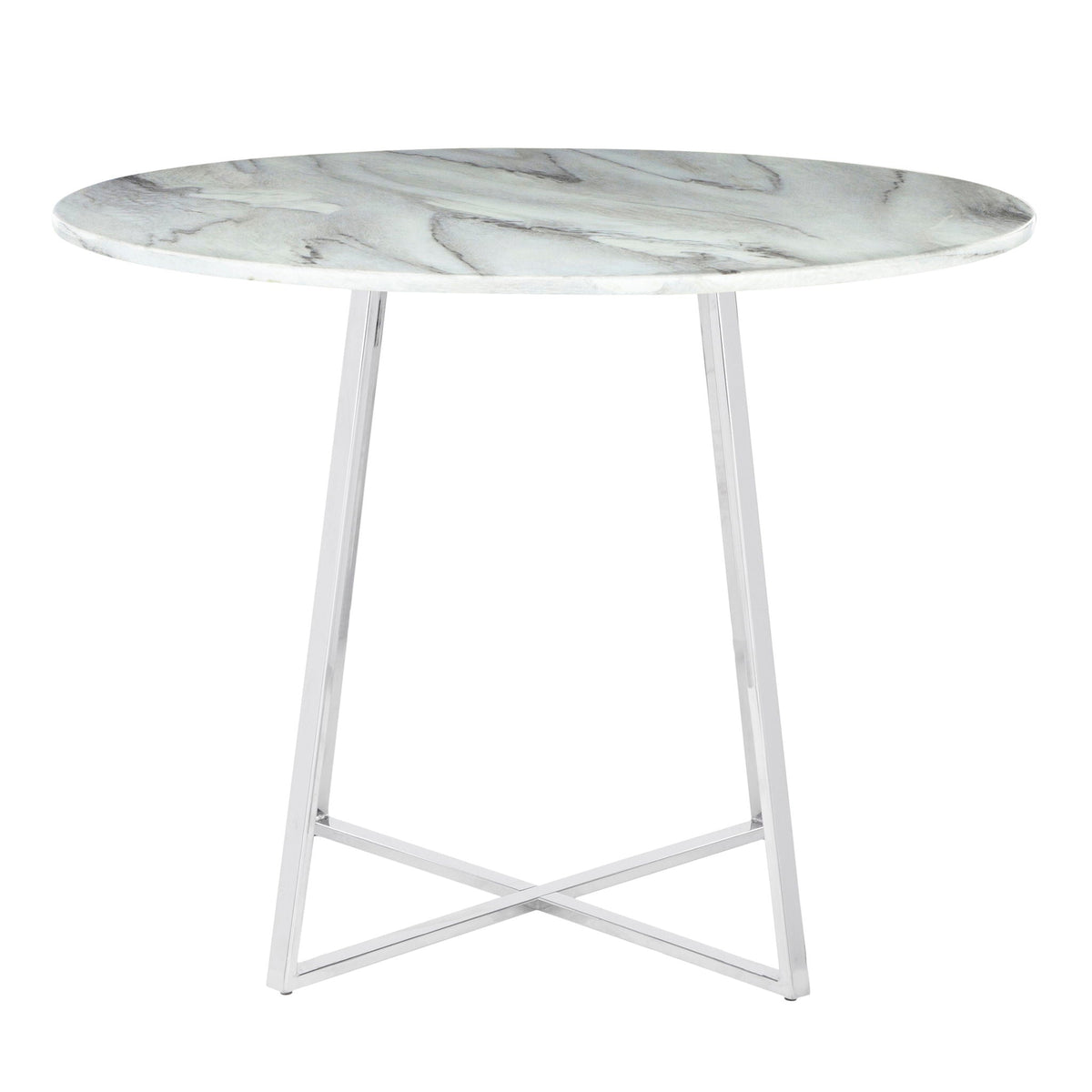 Contemporary Glam Dining Table with Round Marble Top - Pearl Silver, Gold, or Black