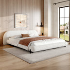 King Size Bed Frame with Boucle Fabric and Thick Headboard - Off White