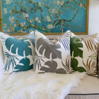 Autumn Vibes Leaf Accent Pillow with Soft Texture - Green, Dark Gray, Light Blue, Yellow, Orange